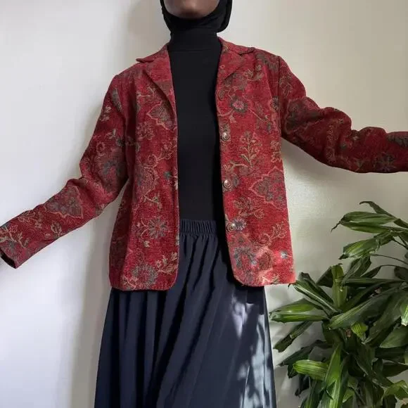 Vintage Red floral print button up jacket‎ size 12