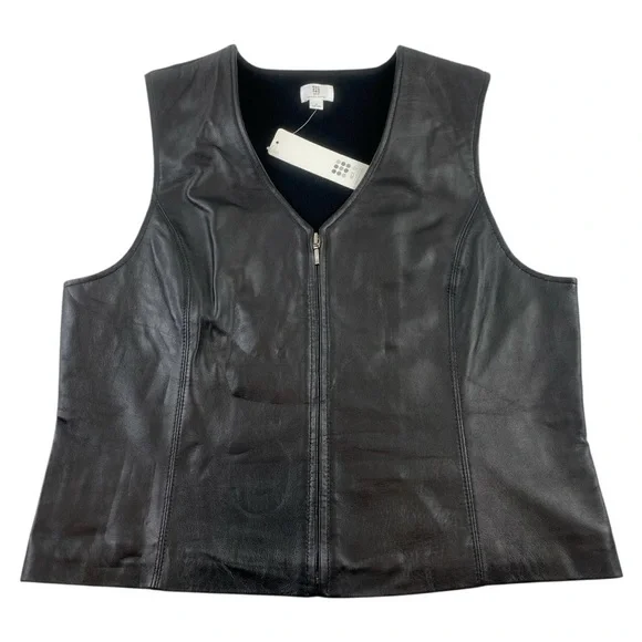 Apt. 9 Women’s Black Lambskin Leather Full‎ Zip Vest Sz XL