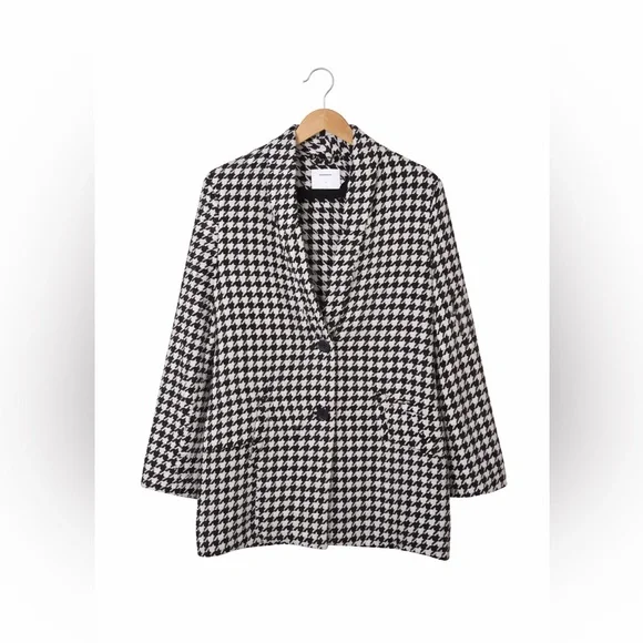 Old Navy Houndstooth Blazer Black Creamy White Oversized Preppy Chic Jacket SM