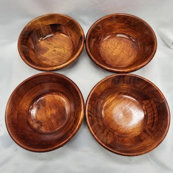 Segmented Walnut Wood FOUR Piece Salad Bowl set‎