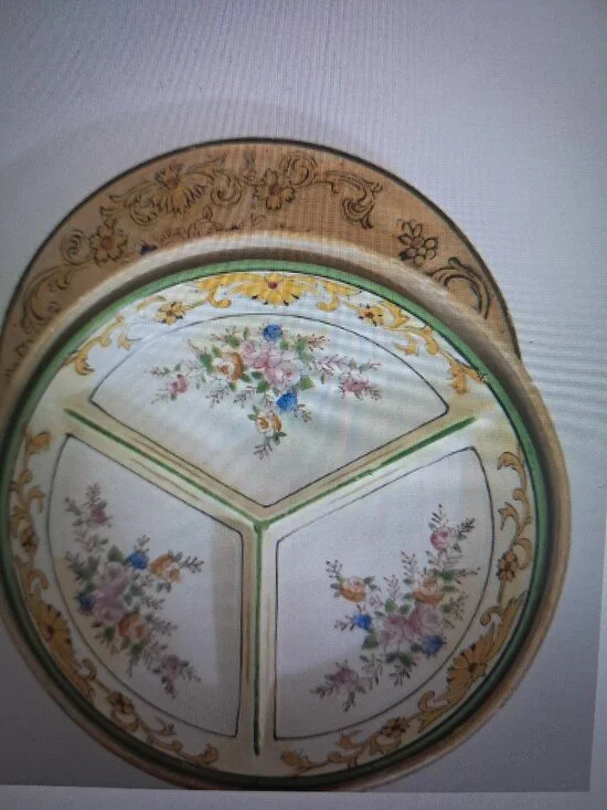 Antique Japanese Porcelain Serving Dish in Original Hand Painted Wooden Box