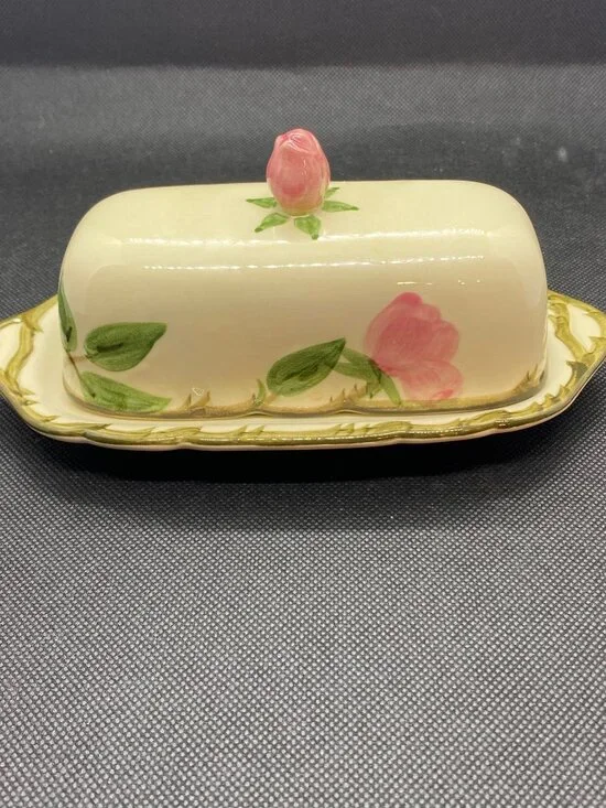 Desert Rose Franciscan Butter Dish with Rose Handle
