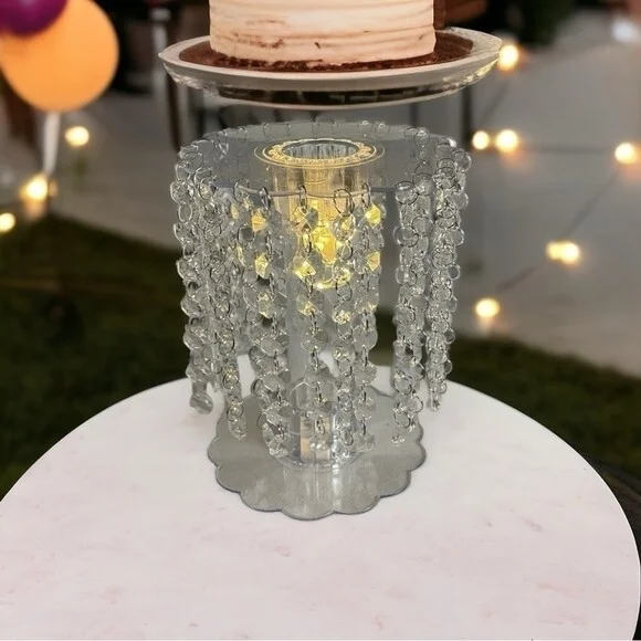 Clear Acrylic Beaded Chandelier Cake Stand with LED Lights 8