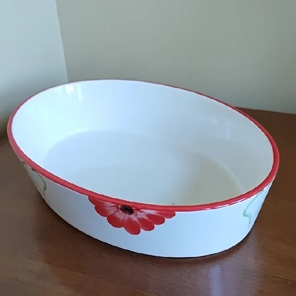 Ceramic Serving Bowl Oval Floral Buffet Kitchen Fruit Bowl White Red Green Black