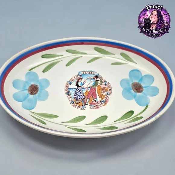 Vintage VillaWare Serving Platter Hand Painted Floral Italian Folk Art Rustic‎