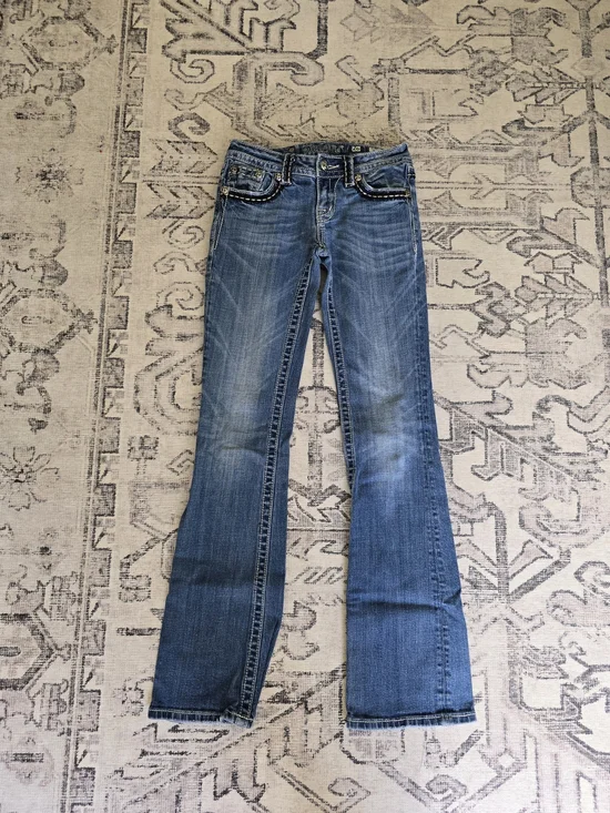 Miss Me Medium Blue Flared Jeans with Faded Detailing