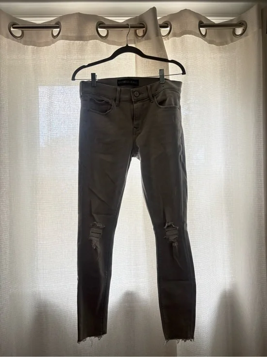 Express Women's Distressed Skinny Jeans in Olive Gray