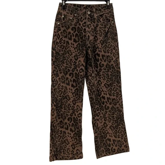 Aelfric Eden Leopard Print Straight Leg Jeans Brown Black Animal Print Size 25
