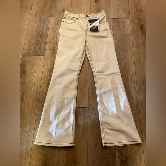 NWT Vintage CACHE Contour Collection White Flare Jeans SZ 10 Contrast Stitch Y2K