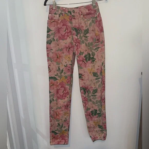 Urban Outfitters Pink Floral High-Rise Jeans