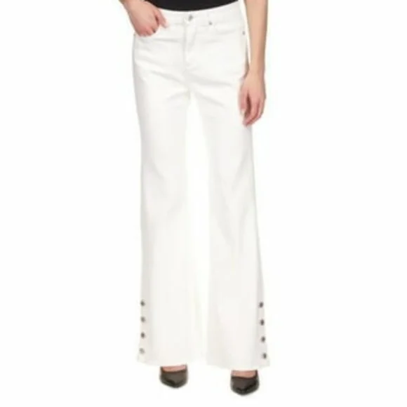 NWT Super Cute! MICHAEL KORS Womens Selma Button Hem Wide/Bootcut Jeans …