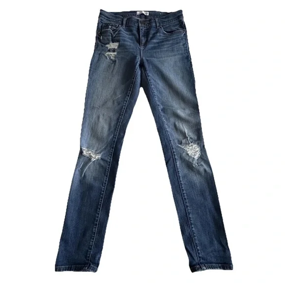 LOFT Modern Skinny Jeans Womens 27/4 Blue Medium Wash Distressed Denim 27x28.5