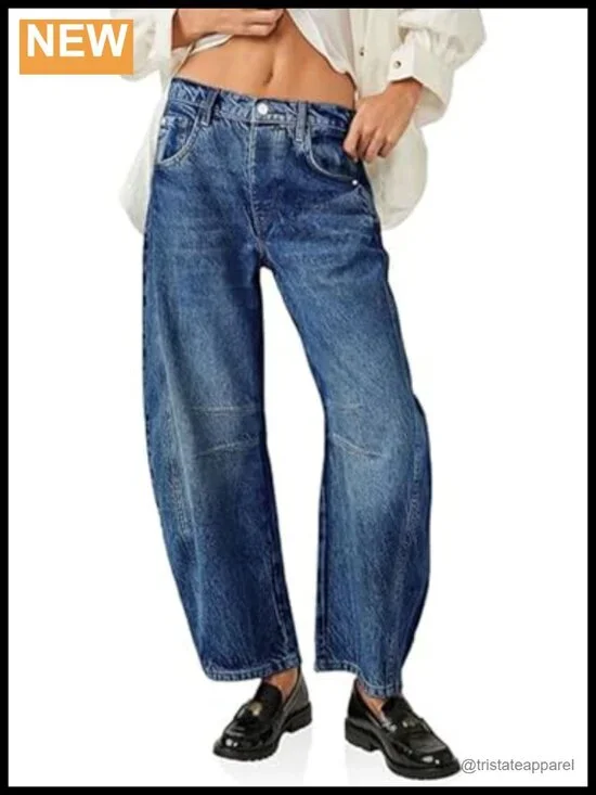 Wide Leg Mid Rise Baggy Boyfriend Jeans Y2k Denim Ankle Pants