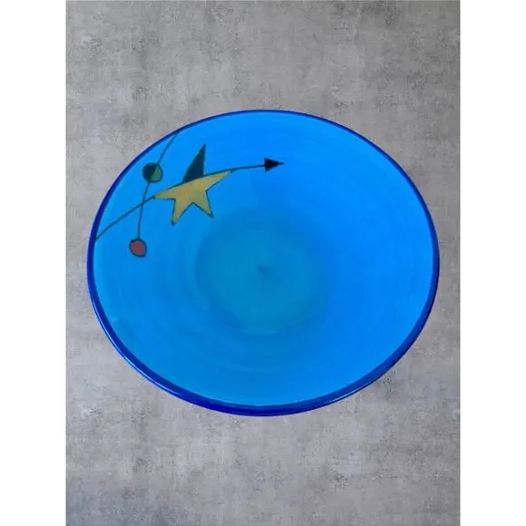 Vintage Ceramar Spain Atomic Starburst Bowl Blue Mid Century Modern Hand Painted