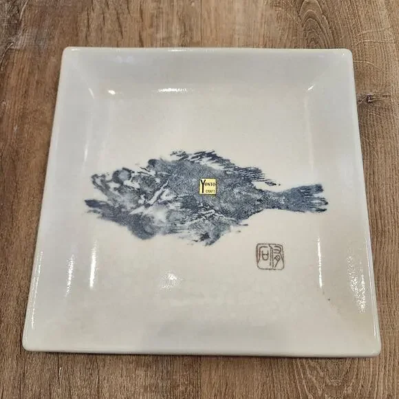 Yonto Craft Japanese Gyotaku Kasago Pottery Fish Print Plate Signed 8 1/2