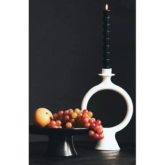 Anthropologie Moroccan Tadelakt Footed Bowl Pedestal Stand Platter‎ Black Large