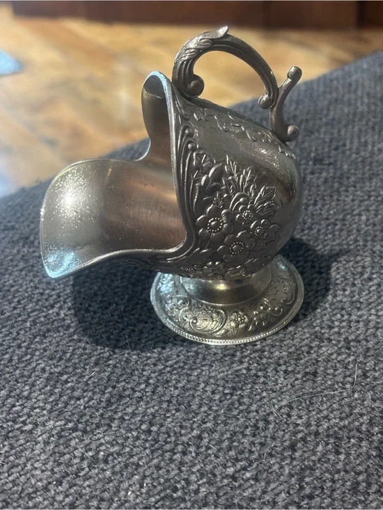 Vintage Ornate Floral Embossed Silver-plated Sugar Scuttle