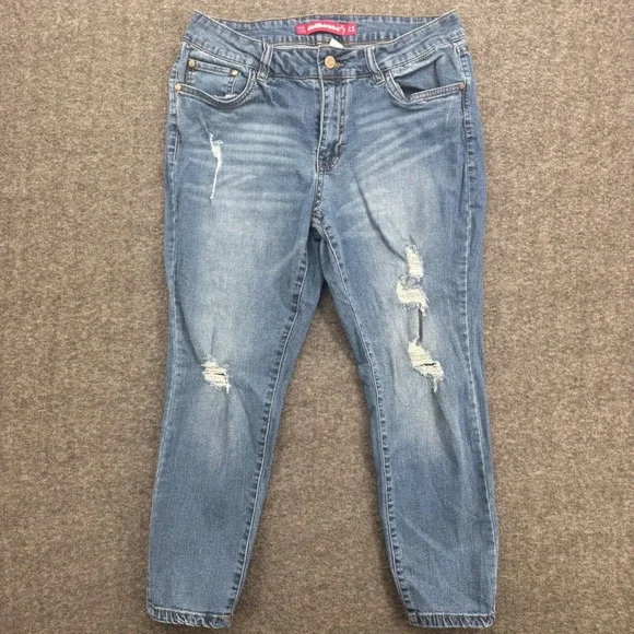 Dollhouse Womens Distressed Skinny Jeans Blue Medium Wash Ripped Size 10/11