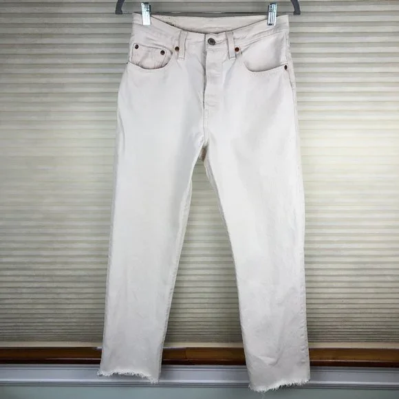 Levi's Premium 501 Cream High Waist Button Fly Jeans Classic Western Cowgirl
