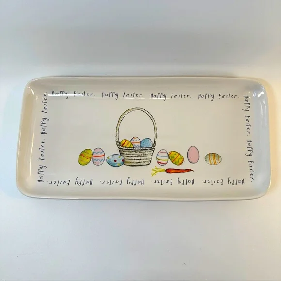 NWOT Rae Dunn Happy Easter Platter Ceramic Serving Tray Spring‎ Eggs Basket