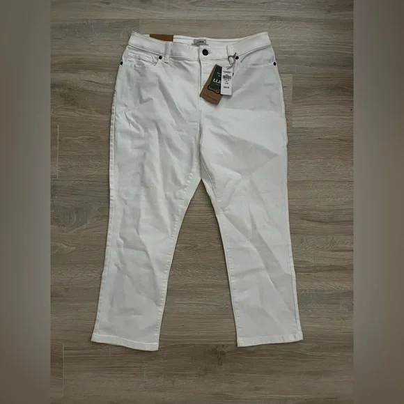 NWT L.L. Bean Women's True Shape Jeans, High-Rise Slim-Leg Ankle White - 14P