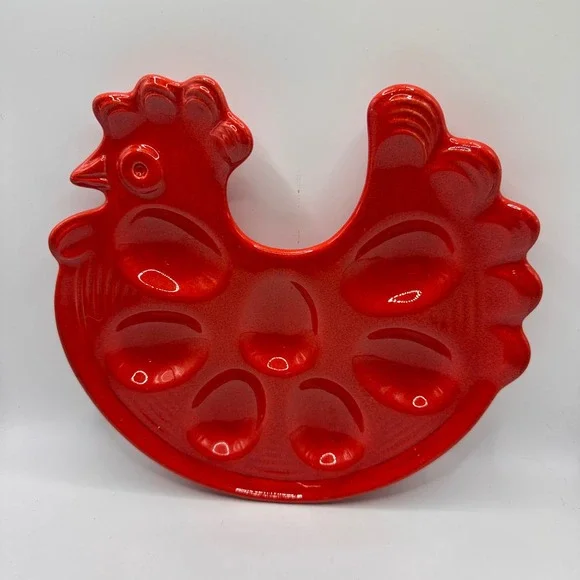 Waechtersbach Red Rooster Ceramic Deviled Egg Platter Farmhouse Serving Tray MCM