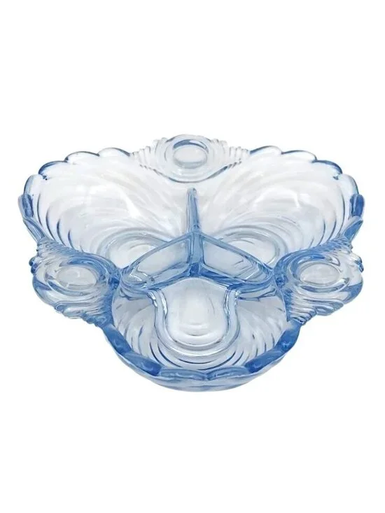 Vintage Cambridge Caprice Moonlight Blue Glass 3-Part Relish Dish Art Deco