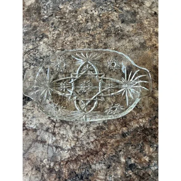 Vintage Anchor Hocking Early American Prescut Star of David Relish Dishes‎ Glass