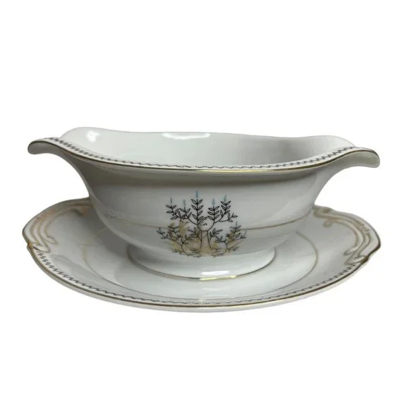 Late In Autumn Gravy Boat Attached Plate By Fine‎ China Of Japan Gold Gild Trim