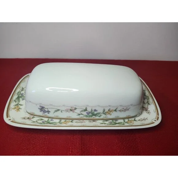 Vintage Bellegarden by Citation Porcelain Covered Butter Dish Floral Gold Trim