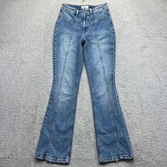 Edgely Jeans Womens Size 4 Blue Denim Stretxh High Rise Flare Seam Front