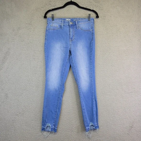 Mossimo Jeans Womens 4 Jegging Crop Skinny Medium Wash Distressed Hem‎ Stretch