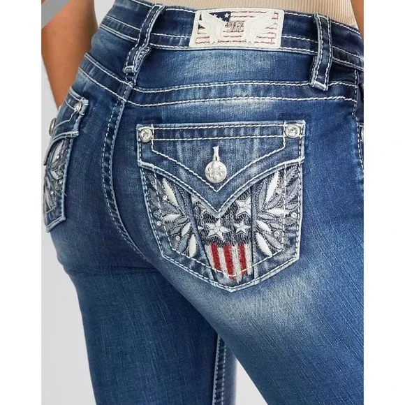 MISS ME American Flag Jeans Eagle Mid Rise Bootcut Dark Long 29 Rodeo Western