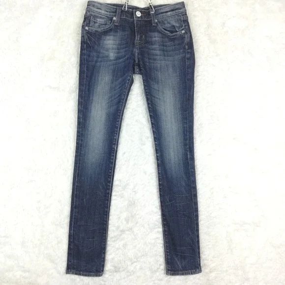Vigoss‎ Womens Jeans London Skinny Blue Denim Stone Wash Whiskering 1
