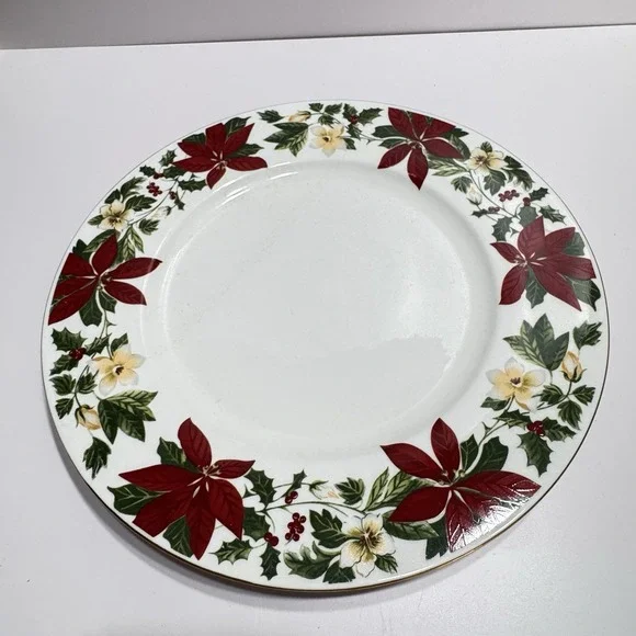Gibson Poinsettia Christmas Holiday Platter Vegetable Servicing Large Vtg 13