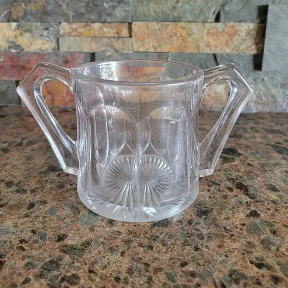 Vintage Double Handled  Clear Glass Peerless Colonial‎ Open Sugar Bowl