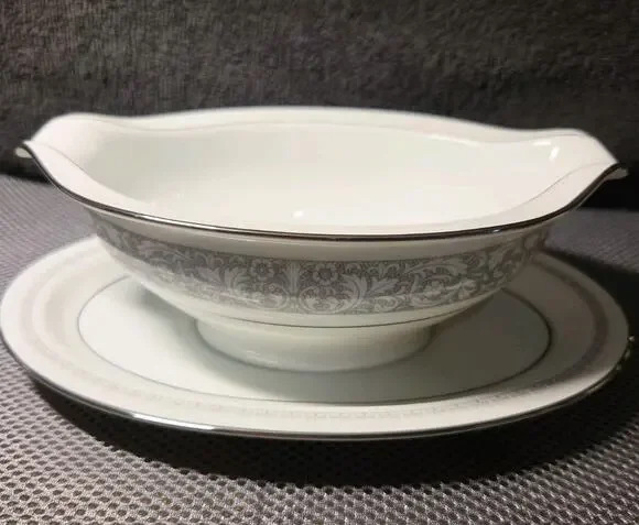 Noritake Naples 6975 Pattern Gravy Boat with Attached Underplate