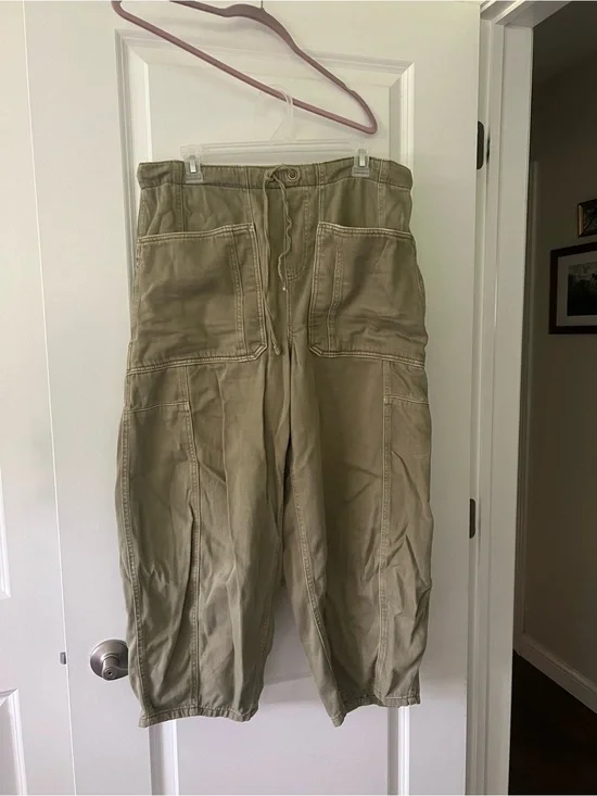 FREE PEOPLE green tie waist barrel jeans
