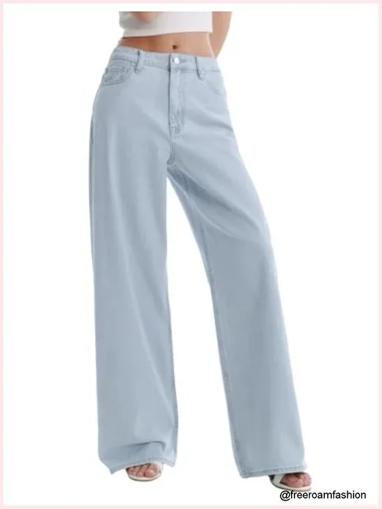 Adjustable Waist Wide Leg Jeans Baggy High Waisted Y2K Denim