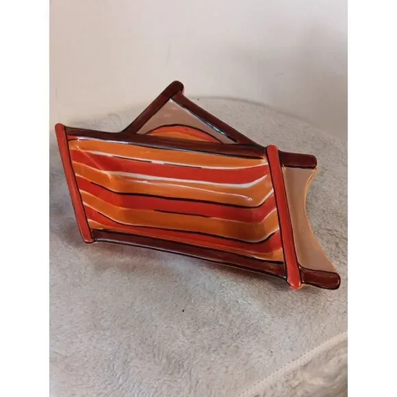 Clay Art Beachy Orange Ceramic Snack Tray / Trinket Bowl