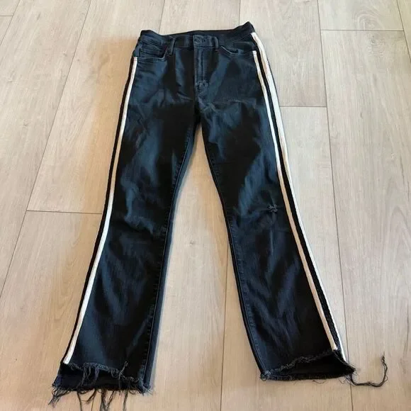 Mother Insider Crop Step Fray Jean in Guilty Racer Stripe Size 26 Black Bootcut