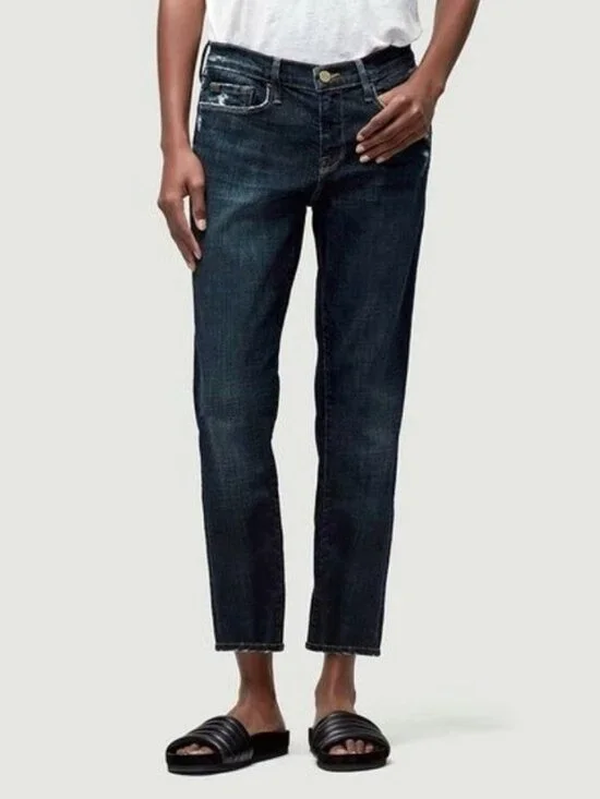 FRAME DENIM LE BOY DISTRESSED BOYFRIEND JEANS FRINGE HEM PONDVIEW DISTRESS sz 27