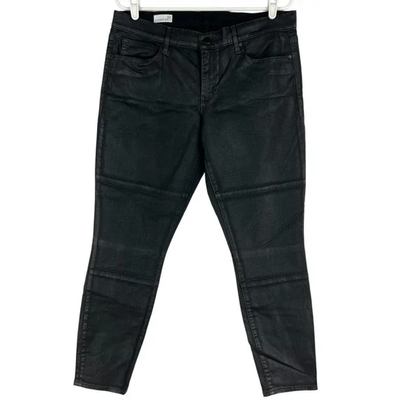 Gap 1969 Women's Stretch‎ Coated Black Biker Legging Jeans Size 32