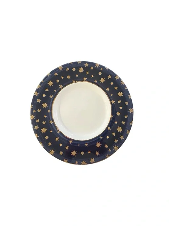 Fabergé Porcelain Limoges 16” Serving Platter Galaxy Blue Star‎ 18K Gold Trim