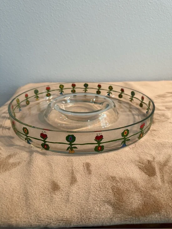 Glass Divided Server with Colorful Floral Motif