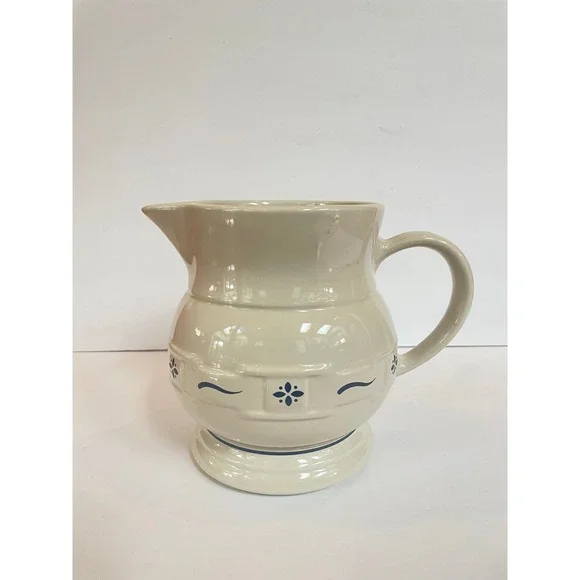 Longaberger Pottery  Ivory Large Pitcher‎ Blue Floral Stoneware Heavy