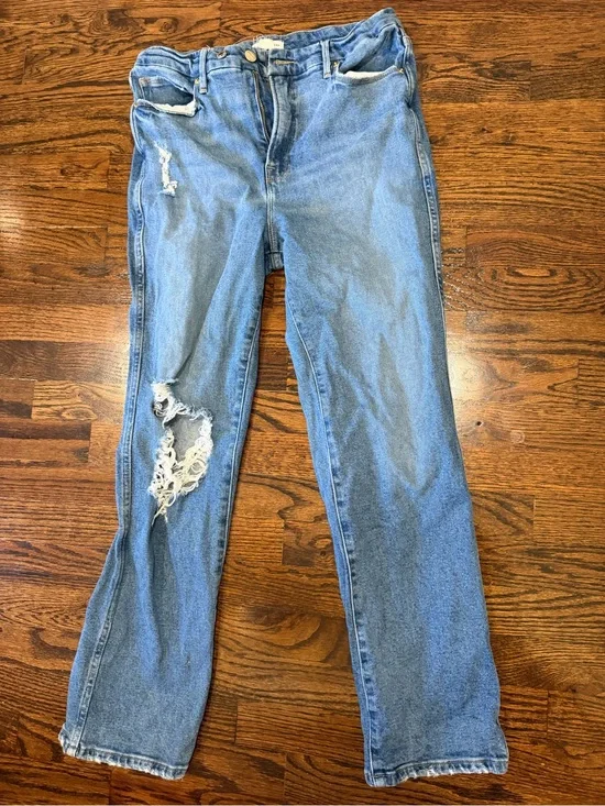 Good American Light Blue Denim Jeans with Subtle Distressing