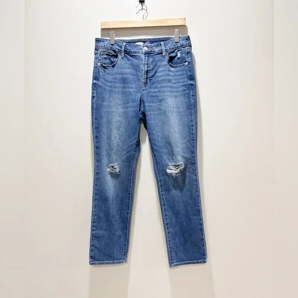 OLD NAVY Women’s Power Slim Straight High Rise Medium Wash Distressed Jeans 12