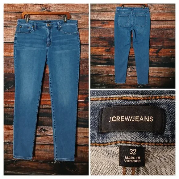 J Crew Jeans 32 14 Toothpick High Rise Skinny Ankle Blue Denim Stretch