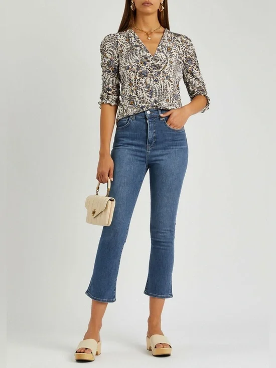 Veronica Beard Carly High Rise Kick Flare Jeans Medium Blue Denim Size 27 NWT